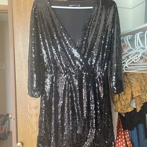 Boohoo- petite black sequin dress